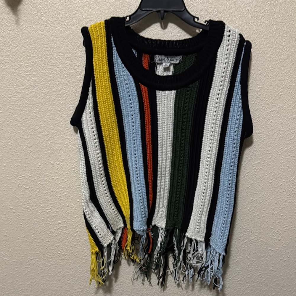 Crave Fame Multicolor Striped Fringe Tank Top